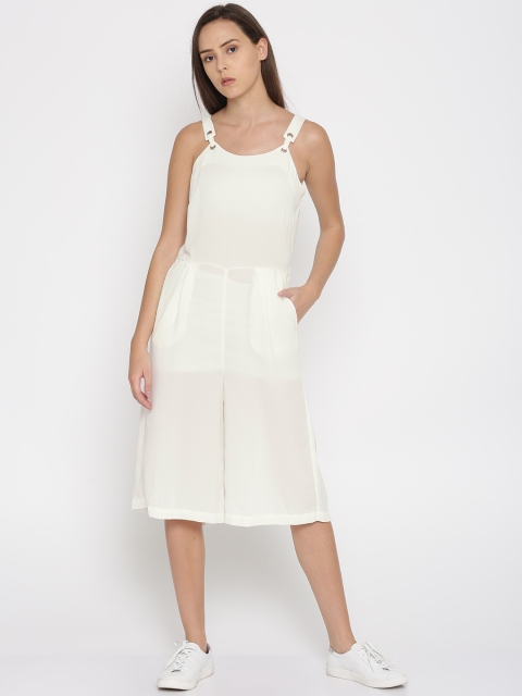 

DressBerry Off-White Solid Culotte Jumpsuit