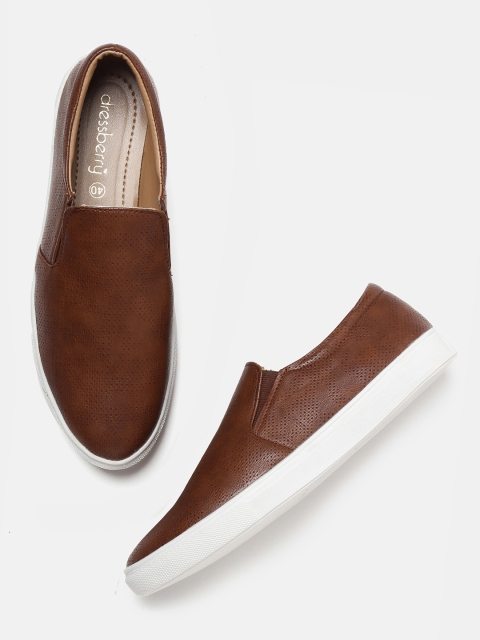 

DressBerry Women Brown Perforated Slip-On Sneakers
