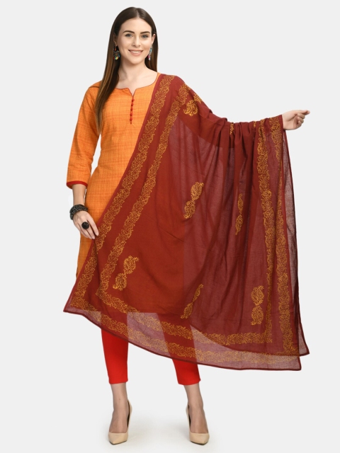

Akshatani Ethnic Motifs Printed Pure Cotton Dupatta, Maroon