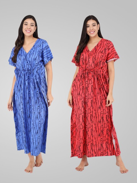 

Shararat Pack of 2 Printed Maxi Nightdress, Blue
