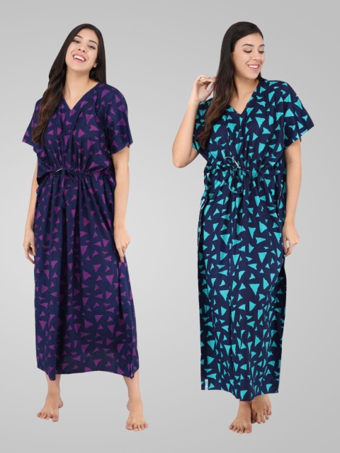 

Shararat Pack of 2 Printed Maxi Nightdress, Purple