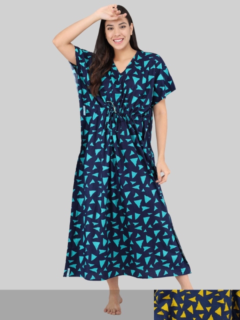 

Shararat Pack of 2 Printed Maxi Nightdress, Blue