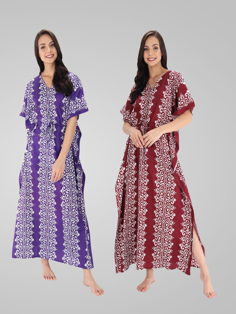 

Shararat Pack of 2 Printed Maxi Nightdress, Purple