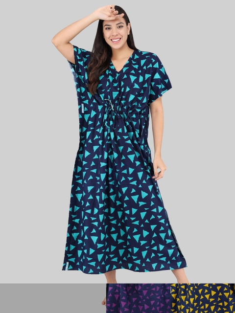 

Shararat Pack of 3 Printed Maxi Nightdress, Purple