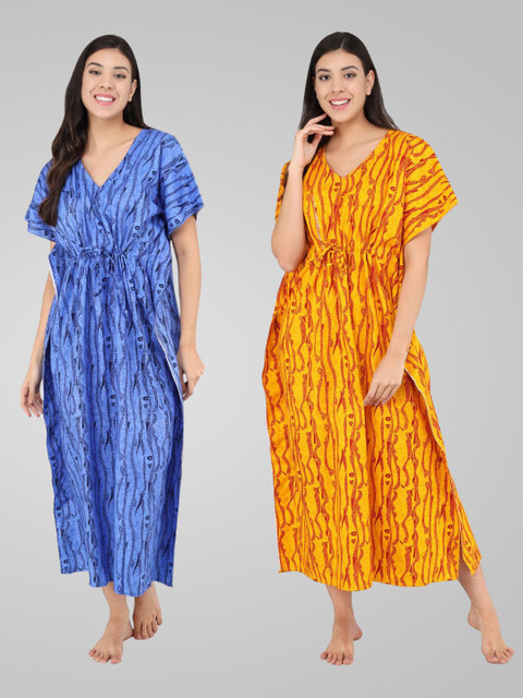 

Shararat Pack of 2 Printed Maxi Nightdress, Blue