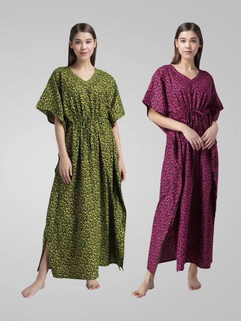 

Shararat Pack of 2 Printed Maxi Nightdress, Pink