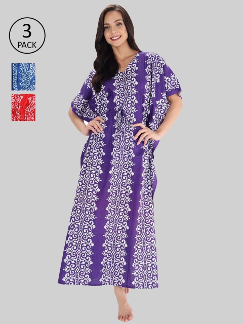 

Shararat Pack of 3 Printed Maxi Nightdress, Blue