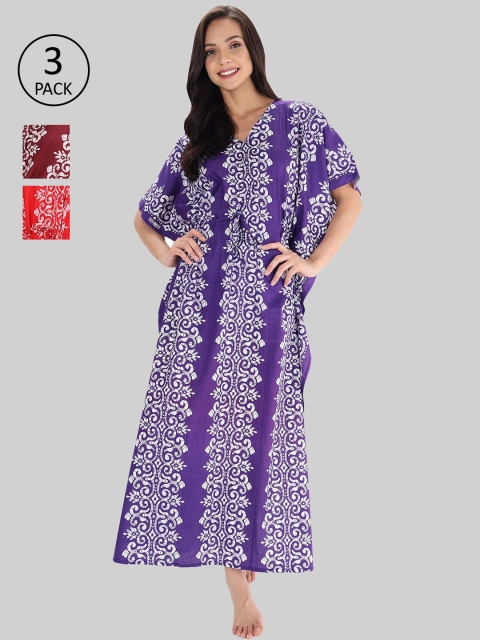 

Shararat Pack of 3 Printed Maxi Nightdress, Purple
