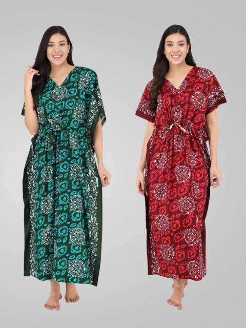 

Shararat Pack of 2 Printed Maxi Nightdress, Green