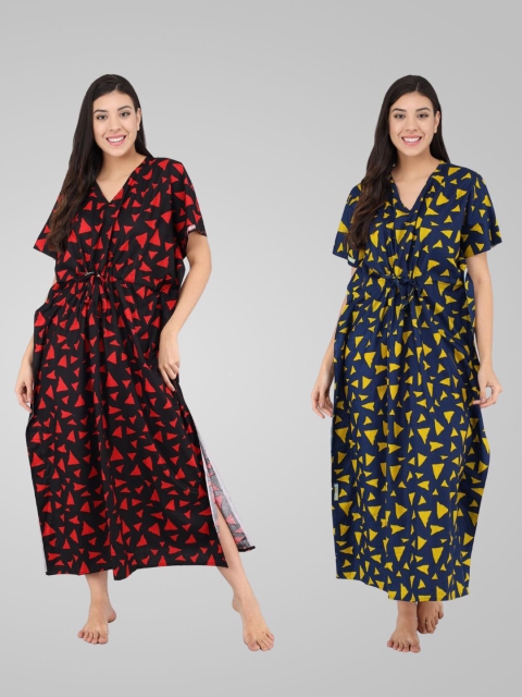 

Shararat Pack of 2 Printed Maxi Nightdress, Red