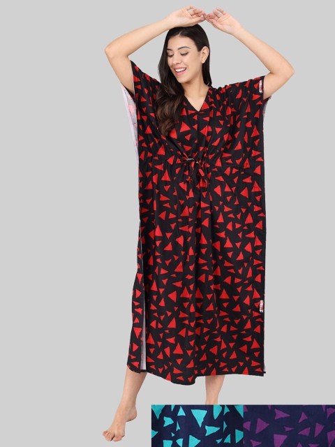 

Shararat Pack of 3 Printed Maxi Nightdress, Purple