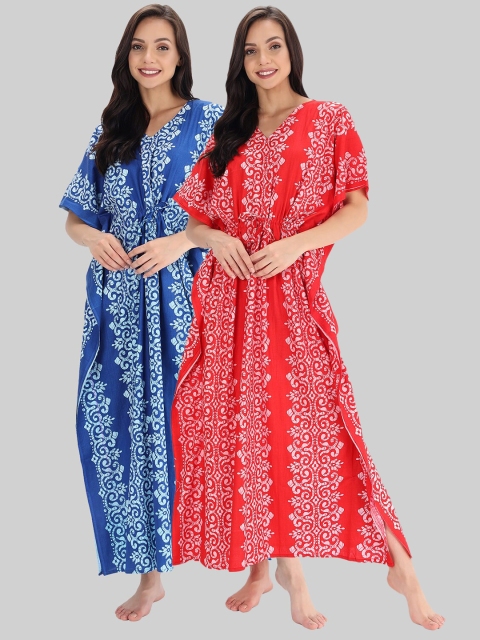 Shararat Pack of 2 Printed Maxi Nightdress, Blue