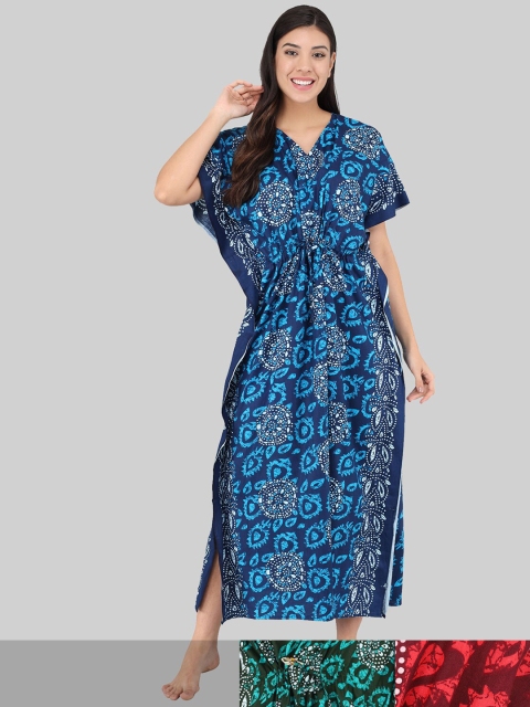 

Shararat Pack of 3 Printed Maxi Nightdress, Blue