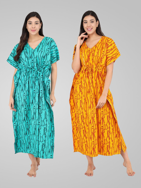 

Shararat Pack of 2 Printed Maxi Nightdress, Green