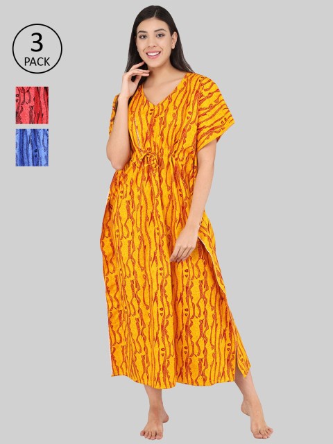 

Shararat Pack of 3 Printed Maxi Nightdress, Blue