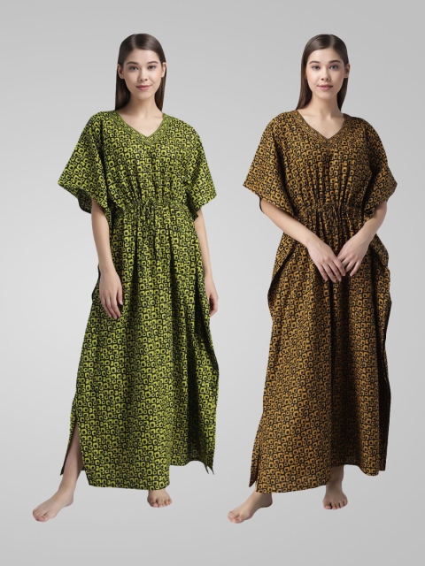 

Shararat Pack of 2 Printed Maxi Nightdress, Green