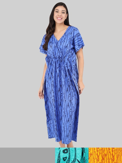 

Shararat Pack of 3 Printed Maxi Nightdress, Blue