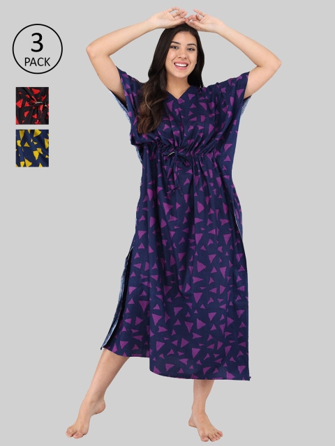 

Shararat Pack of 3 Printed Maxi Nightdress, Purple
