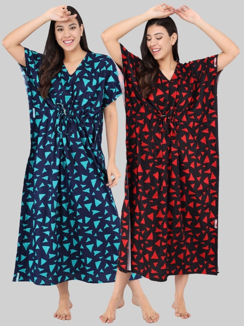 

Shararat Pack of 2 Printed Maxi Nightdress, Red