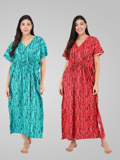

Shararat Pack of 2 Printed Maxi Nightdress, Green