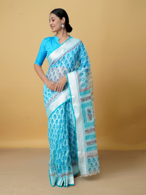 

Unnati Silks Blue & Red Ethnic Motifs Zari Pure Cotton Kota Saree