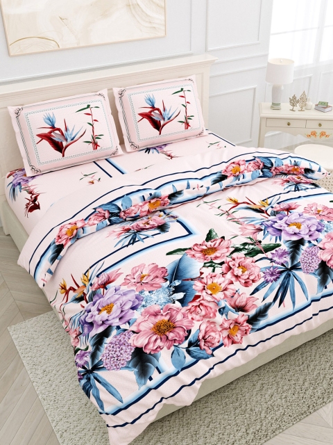 

Salona Bichona Floral 180 TC 100% Cotton King Bedsheet with 2 Pillow Covers, Peach