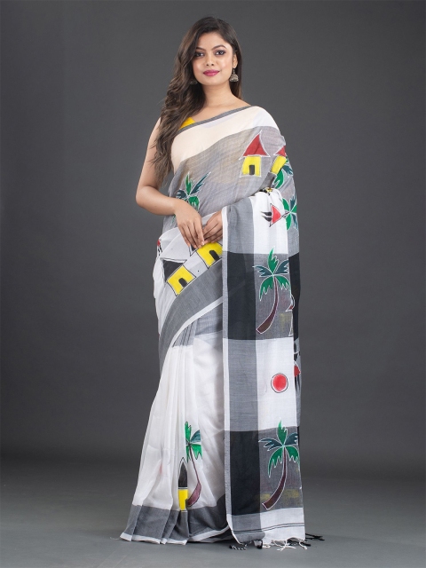 

Arhi White & Black Floral Pure Cotton Saree