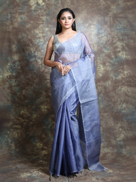 

Arhi Blue & Silver-Toned Woven Design Pure Silk Saree
