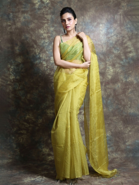 

Arhi Yellow Embellished Sequinned Pure Silk Saree