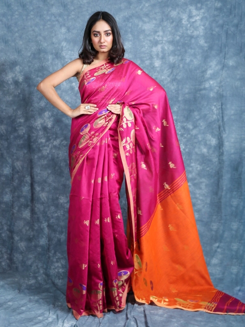 

Arhi Magenta & Orange Woven Design Zari Saree