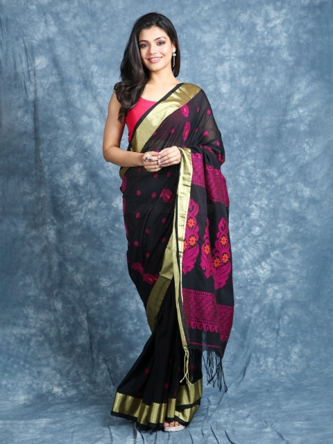 

Arhi Black & Pink Woven Design Zari Pure Linen Saree