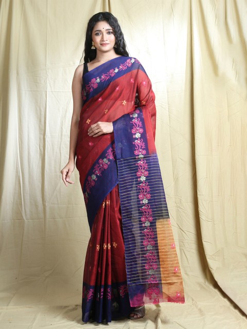 

Arhi Red & Blue Floral Woven Design Zari Saree