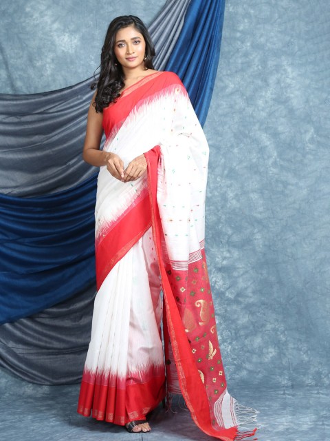 

Arhi White & Red Paisley Zari Saree