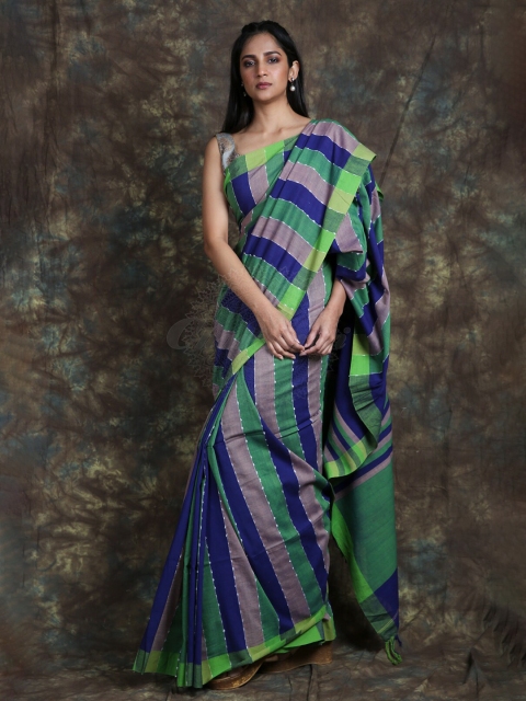 

Arhi Green & Blue Striped Woven Design Pure Cotton Saree