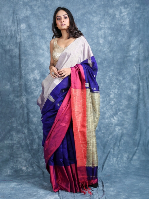 Arhi Blue & Pink Colourblocked Zari Saree