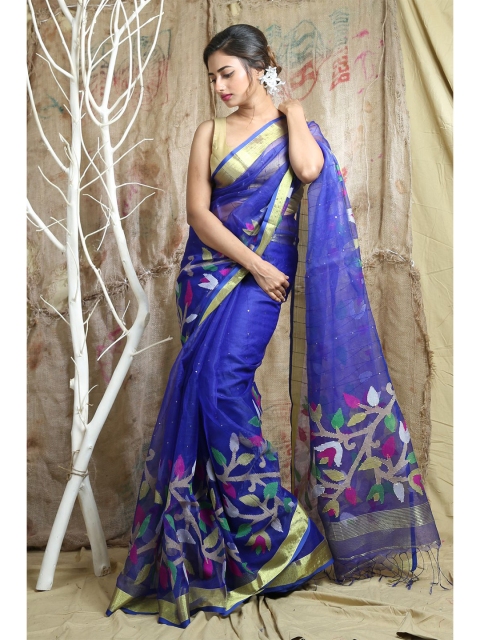 

Arhi Blue & Purple Woven Design Beads and Stones Pure Silk Saree