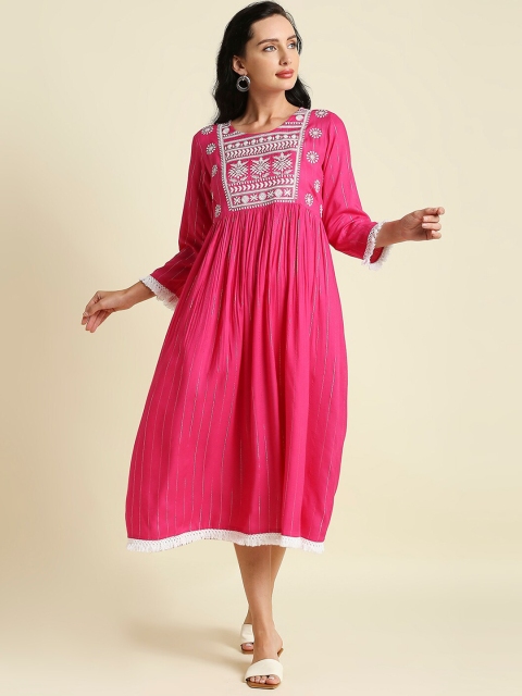 

Aanyor Women Pink Embroidered Empire Design Cotton Kurta