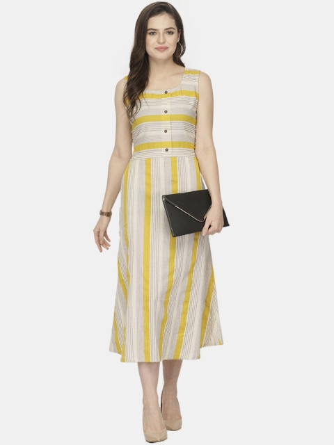 

Aarsha Women Yellow Striped Printed Kurta