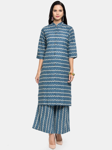 

Aarsha Women Blue Geometric Printed Cotton Kurta