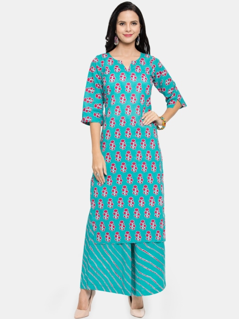 

Aarsha Women Blue & Pink Floral Printed Cotton Kurta
