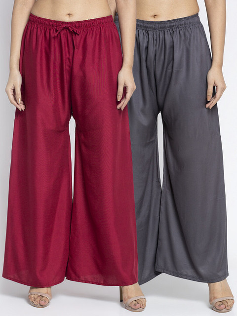 

GRACIT Women Maroon & Grey 2 Ethnic Palazzos