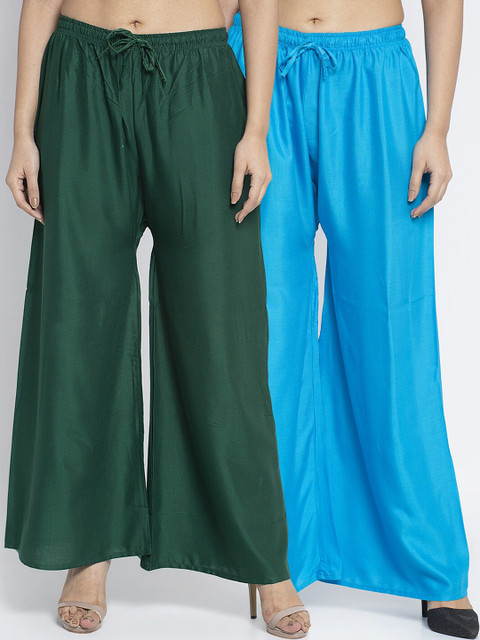 

GRACIT Women Pack Of 2 Flared Ethnic Palazzos, Green