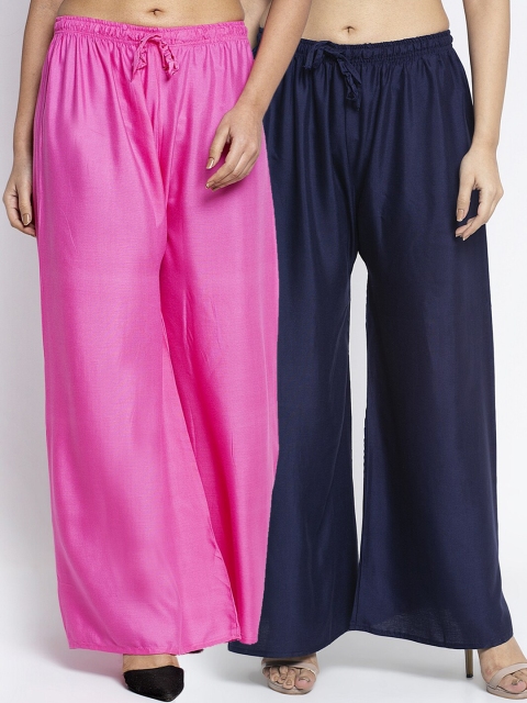 

GRACIT Pack Of 2 Women Flared Ethnic Palazzos, Pink