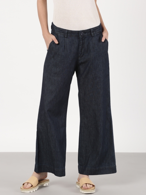 

ether Women Navy Denim Solid Indigo Parallel Trousers, Navy blue