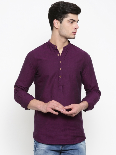 

British Club Men Purple Solid Straight Kurta