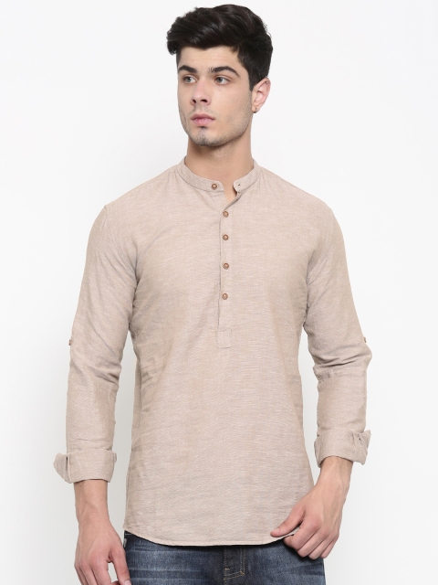 

British Club Men Beige Solid Straight Kurta