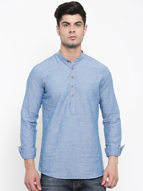 

British Club Men Blue Solid Straight Kurta