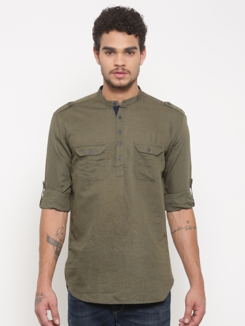 

British Club Men Olive Green Solid Pathani Kurta