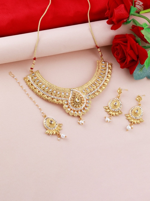 

Silver Shine Set Of 2 Gold-Plated White & Red AD Stone-Studded Jewellery Set