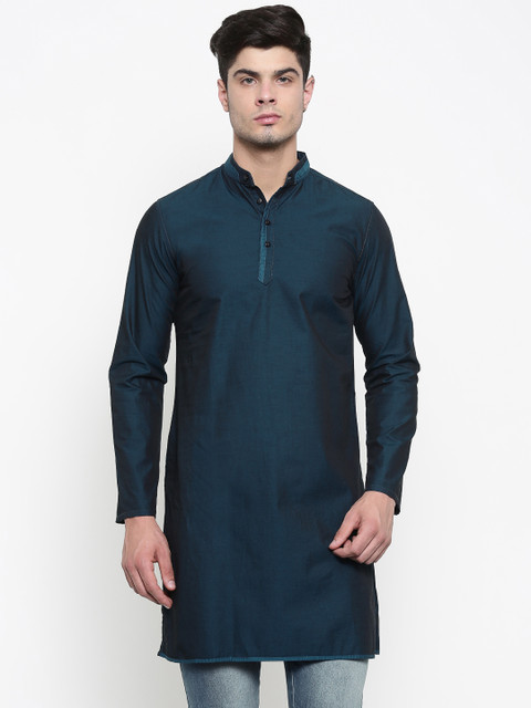

British Club Men Teal Blue Solid A-Line Kurta